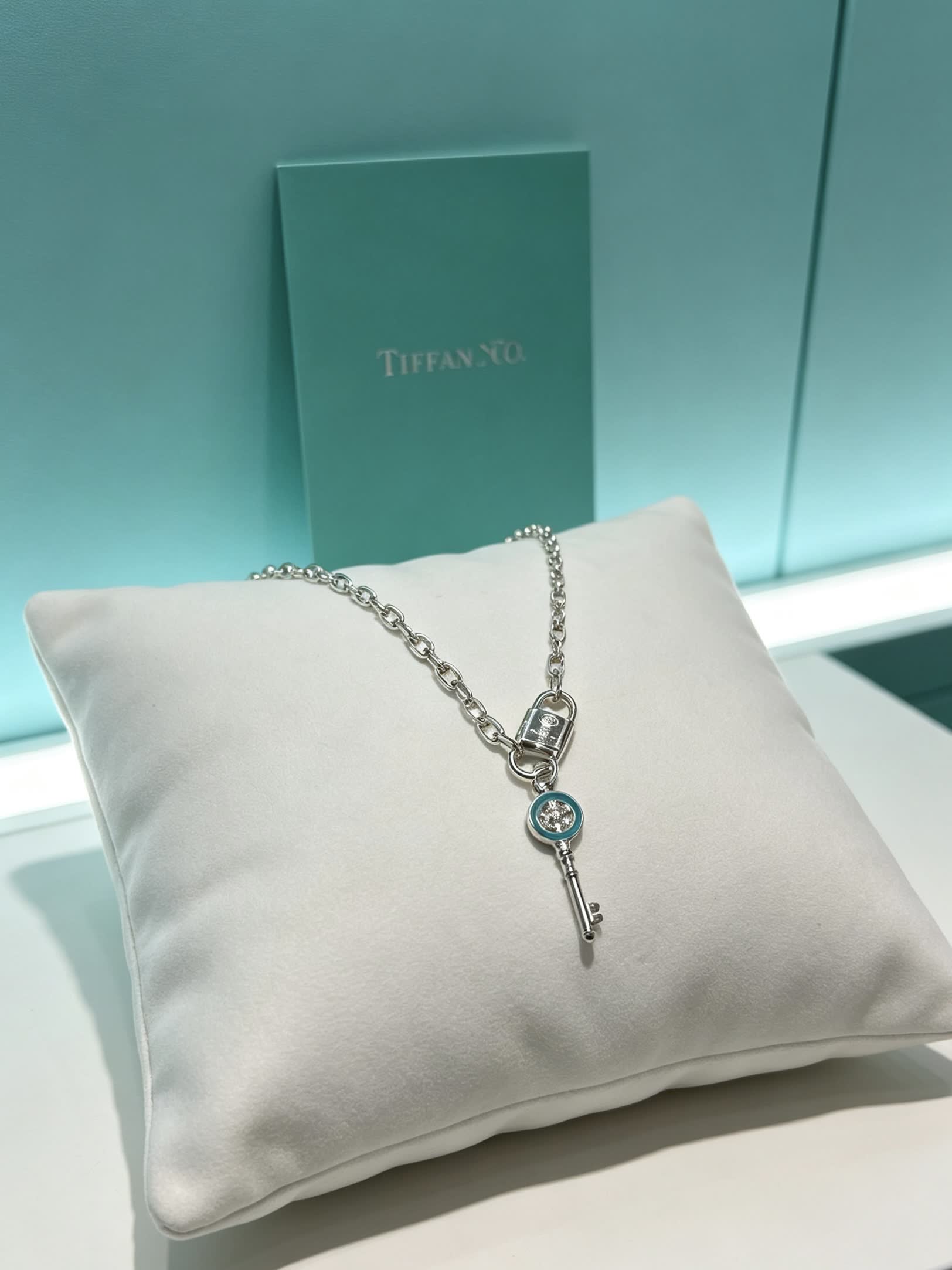 Tiffany & Co. Sterling Silver Lock and Key Pendant Necklace